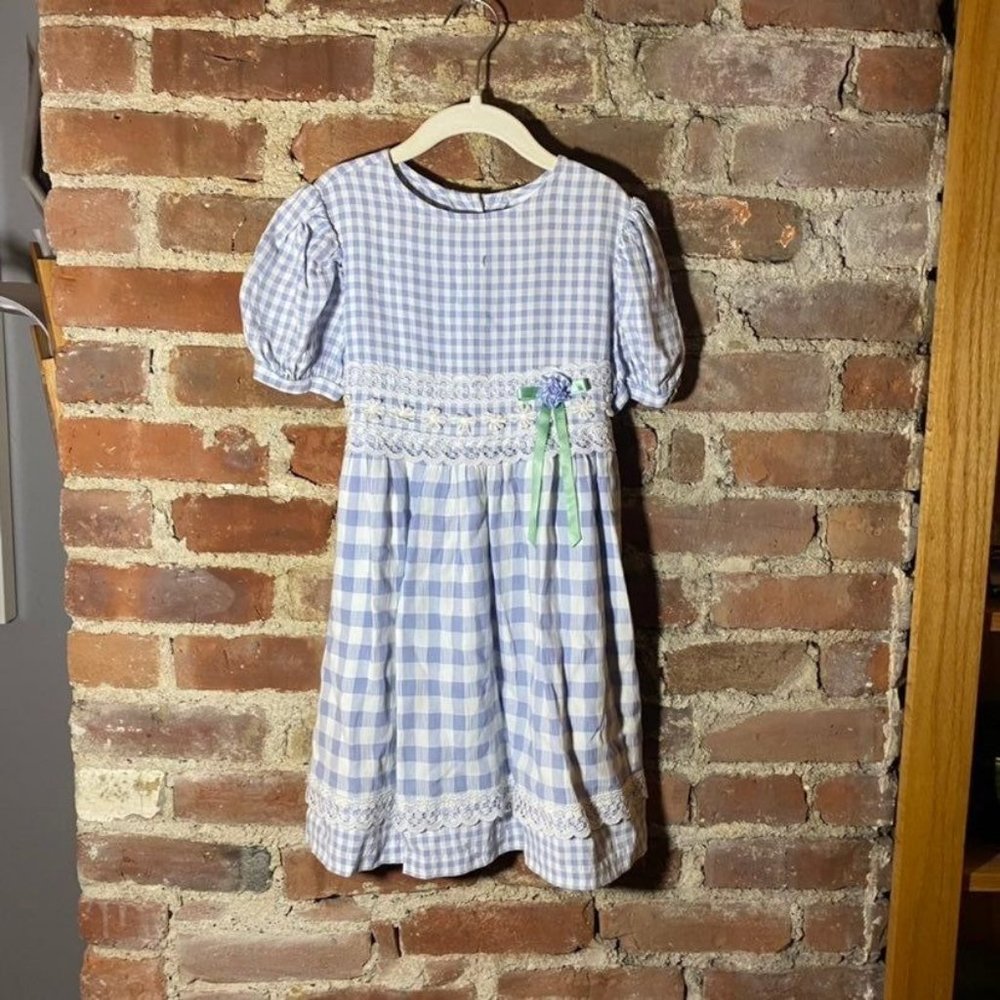Vintage Cottagecore Gingham and Lace Dress 6X